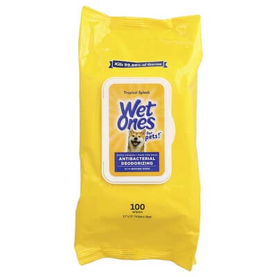 Wet Ones антибактериальные дезодорирующие салфетки с пищевой содой для собак, Tropical Splash, 100 шт