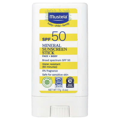 Mustela минеральный солнцезащитный стик, SPF 50, 0.6 oz (17 g)