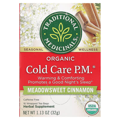 Traditional Medicinals Органический чай Cold Care PM, Meadowsweet Cinnamon, без кофеина, 16 пакетиков, 1.13 oz (32 g)