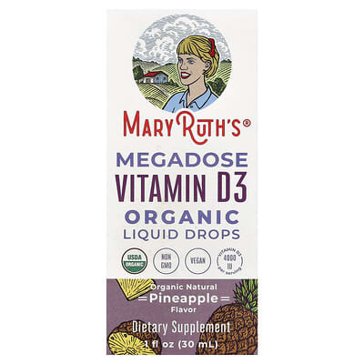 Органические жидкие капли Megadose Vitamin D3, Pineapple, 1 fl oz (30 ml)