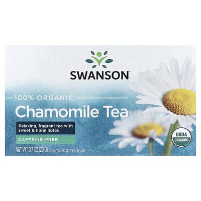 100% Organic Chamomile Tea, Caffeine Free, 20 Tea Bags, 0.7 oz (20 g)