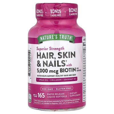 Hair, Skin & Nails with Biotin, Superior Strength, 165 Rapid Release Liquid Softgels