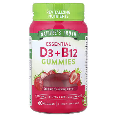 Желейные витамины Essential D3 + B12, Strawberry, 60 шт