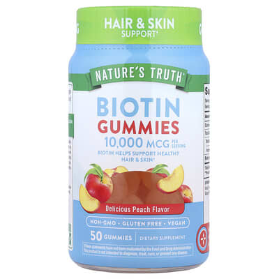 Biotin Gummies, Delicious Peach, 50 Gummies (5,000 mcg per Gummy)
