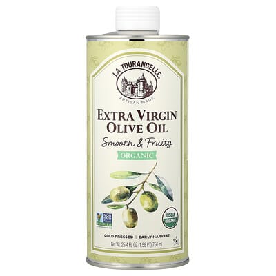 Органическое дополнительное оливковое масло, мягкое и фруктовое, 25.4 fl oz (750 ml)