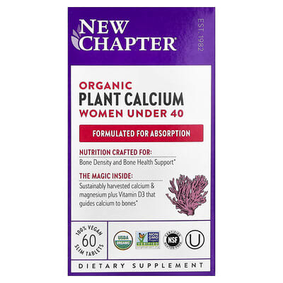 Organic Plant Calcium, Women Under 40, 60 Vegan Slim Tablets