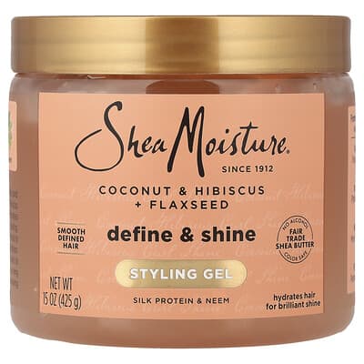 Styling Gel, Define & Shine, Coconut & Hibiscus + Flaxseed, 15 oz (425 g)