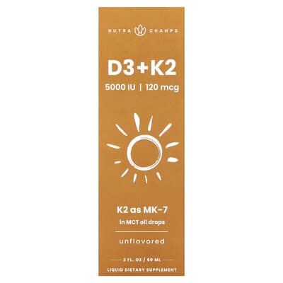 D3 + K2 Liquid Drops, Unflavored, 2 fl oz (60 ml)