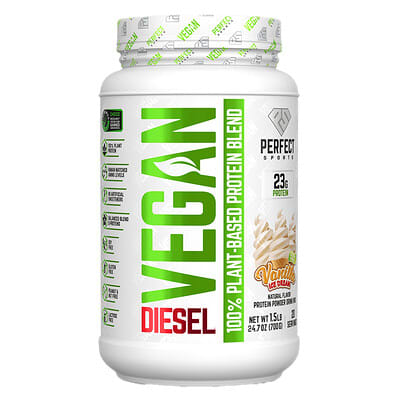 Diesel Vegan, 100% Plant-Based Protein Blend, Vanilla Ice Cream, 1.5 lb (700 g)