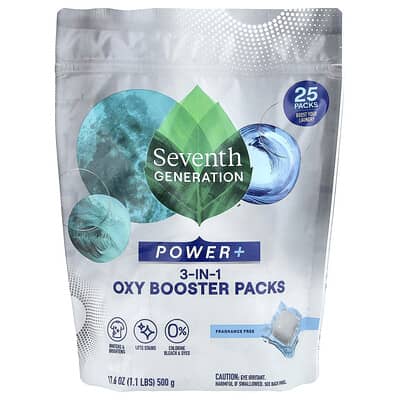 Power+, пакеты 3-в-1 Oxy Booster, без отдушек, 25 пакетов, 1.1 lbs (500 g)