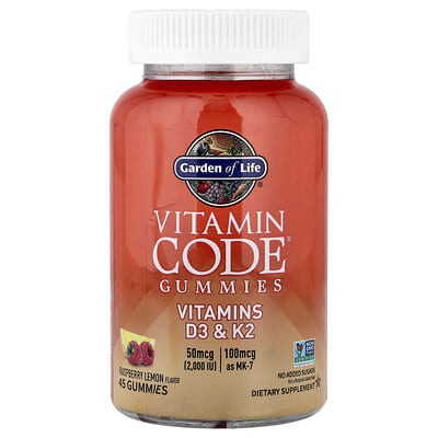 Желейные витамины Vitamin Code® D3 и K2, малина-лимон, 45 штук