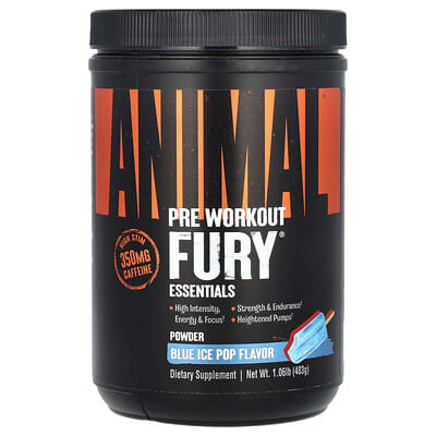 Fury® Essentials, Pre Workout, Blue Ice Pop, 1.06 lbs (483 g)