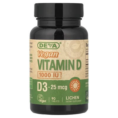Витамин D3 Deva Vegan Vitamin D3, 25 mcg (1,000 IU), 90 Tablets