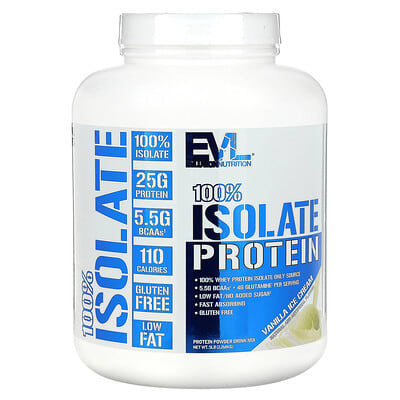 EVLution Nutrition 100% Isolate Protein, ванильное мороженое, 5 lb (2.268 kg)