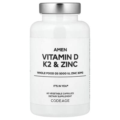 Amen, Vitamin D, K2 & Zinc, 60 Vegetable Capsules
