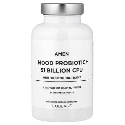 Amen, Mood Probiotic+ с пребиотической клетчаткой, 60 вегетарианских капсул