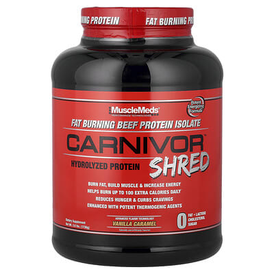 MuscleMeds Carnivor™ Shred, гидролизованный протеин, ванильный карамель, 3.8 lbs (1,736 g)