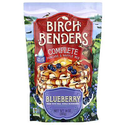 Смесь для блинов и вафель, Blueberry, 14 oz (397 g) Birch Benders
