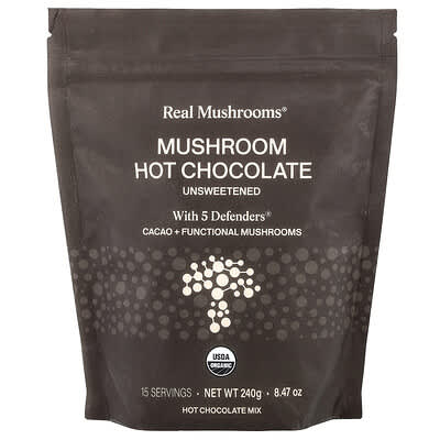 Real Mushrooms Шоколад с грибами и 5 защитниками®, без сахара, 8.47 oz
