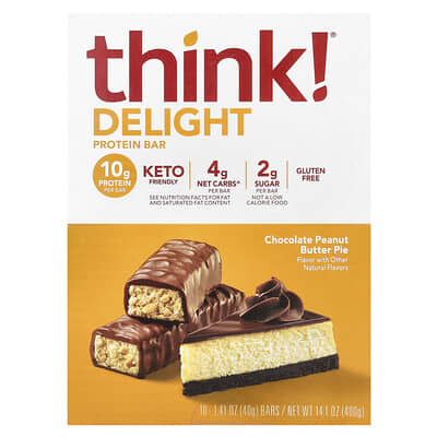 Протеиновый батончик Delight, Chocolate Peanut Butter Pie, 10 шт., 1.41 oz (40 g) каждый