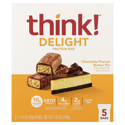 Протеиновый батончик Delight, Chocolate Peanut Butter Pie, 5 шт., 1.41 oz (40 g) каждый