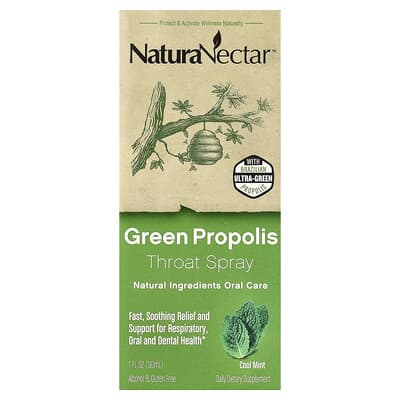 Спрей для горла NaturaNectar Green Propolis, Cool Mint, 1 fl oz (30 ml)