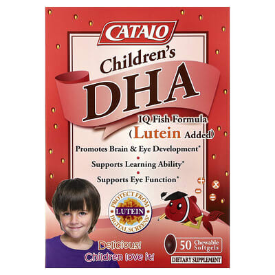 Детская смесь рыбьего жира CATALO DHA IQ, со вкусом клубники, 50 жевательных мягких капсул