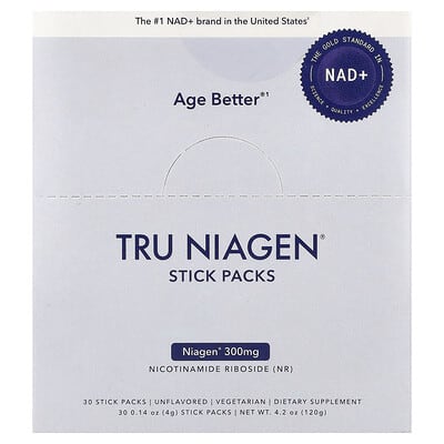 Tru Niagen NAD+, Nicotinamide Riboside, без вкуса, 30 стиков, 0.14 oz (4 g) каждый