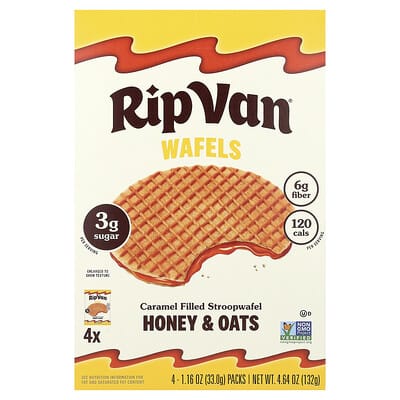Caramel Filled Stroopwafel, Honey & Oat, 4 Packs, 1.16 oz (33 g) Each