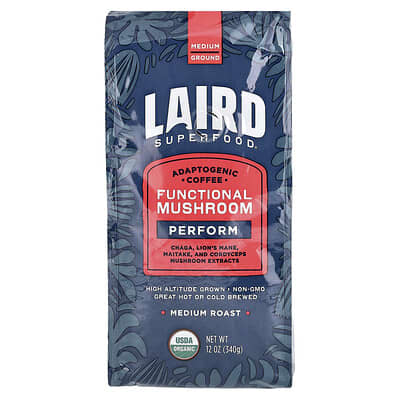 Кофе с функциональными грибами Laird Superfood Perform, молотый, средняя обжарка, 12 oz (340 g)
