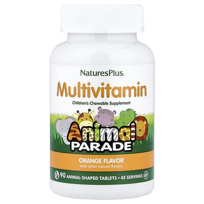 NaturesPlus Animal Parade® жевательные мультивитамины для детей, апельсин, 90 таблеток в форме животных