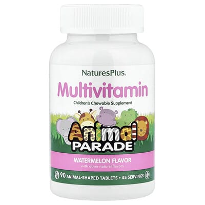 Детские витамины NaturesPlus Animal Parade®, Children's Chewable Multivitamin, Watermelon, 90 Animal-Shaped Tablets