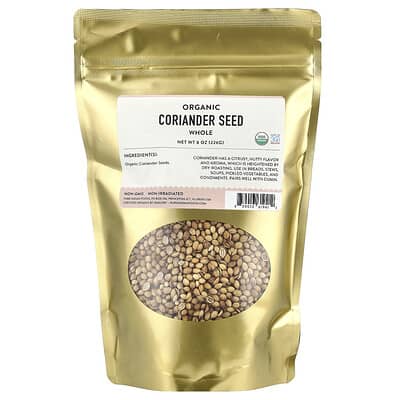 Pure Indian Foods Organic Coriander Seed, цельное семя кориандра, 8 oz (226 g)