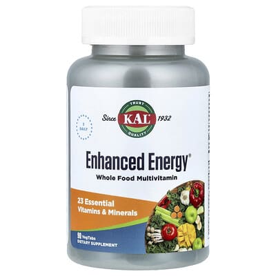KAL Enhanced Energy®, цельнозерновой мультивитаминный комплекс, 90 VegTabs