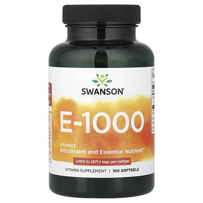 Витамин E E-1000, 1,000 IU, 100 мягких капсул