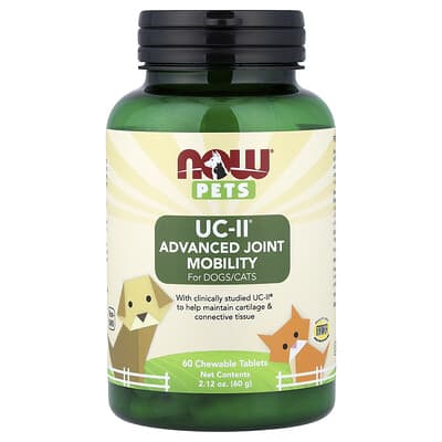 NOW Foods Pets, UC-II® Advanced Joint Mobility для собак и кошек, 60 жевательных таблеток, 2.12 oz (60 g)