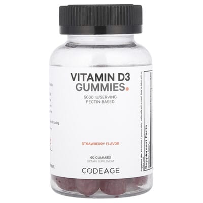 Codeage жевательные витамины Vitamin D3, клубника, 5,000 IU, 60 шт