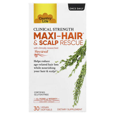 Country Life Maxi-Hair® & Scalp Rescue, Clinical Strength, 30 веганских мягких капсул