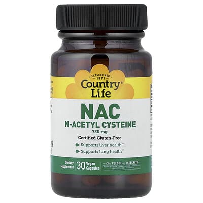 Country Life NAC, 750 mg, 30 веганских капсул