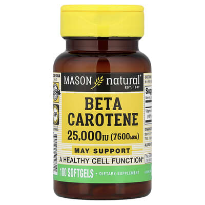 Бета-каротин Mason Natural, 7,500 mcg (25,000 IU), 100 Softgels