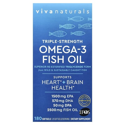Рыбий жир Omega-3, повышенная концентрация, 180 мягких капсул (1,250 mg на капсулу)