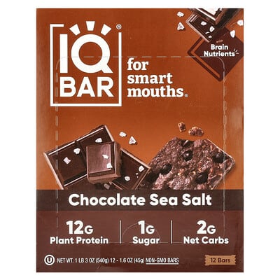 Протеиновый батончик IQBAR Chocolate Sea Salt, 1.6 oz (45 g) Each, 12 Bars