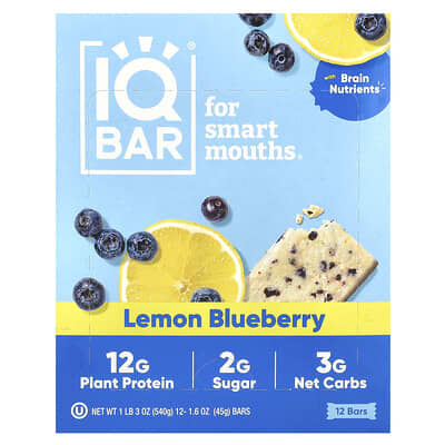Протеиновый батончик IQBAR Lemon Blueberry, 12 шт., 1.6 oz (45 g) каждый