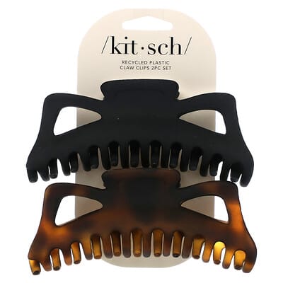 Kitsch Классические зажимы для волос Jumbo, Black & Tort, набор 2 шт