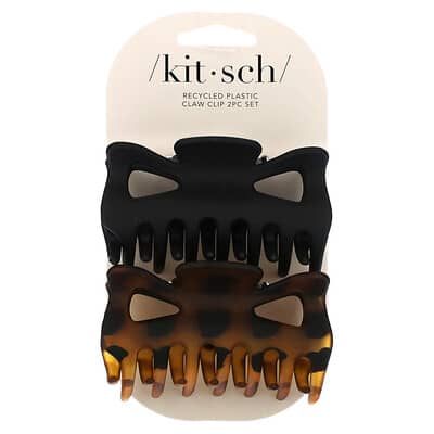 Kitsch Большие зажимы для волос, черный и черепаховый, набор 2 шт