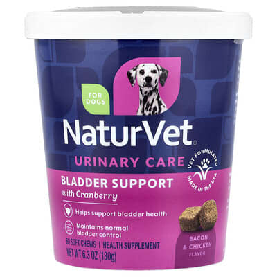 NaturVet Поддержка мочевого пузыря с клюквой для собак Bacon & Chicken 60 шт.