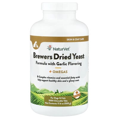 Пивные дрожжи Brewers Dried Yeast + Omegas для собак и кошек, 1,000 жевательных таблеток, 17.6 oz (500 g)