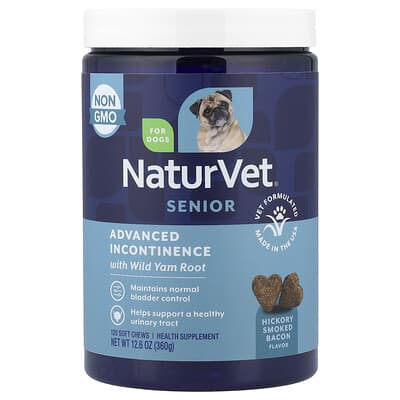 NaturVet Senior Advanced Incontinence с корнем дикого ямса для собак, Hickory Smoked Bacon, 120 Soft Chews, 12.6 oz (360 g)