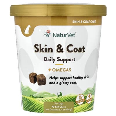 NaturVet Skin & Coat Daily Support + Omegas для собак, 70 мягких жевательных таблеток, 5.4 oz (154 g)