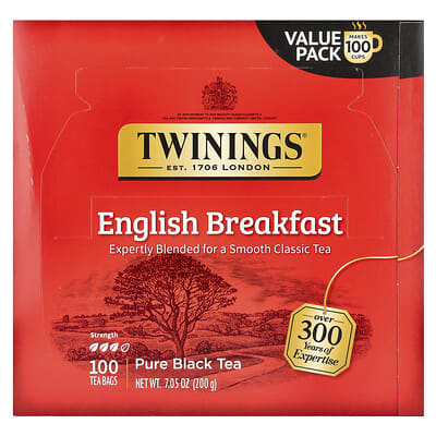Черный чай Twinings Pure Black Tea, English Breakfast, 100 Tea Bags, 7.05 oz (200 g)